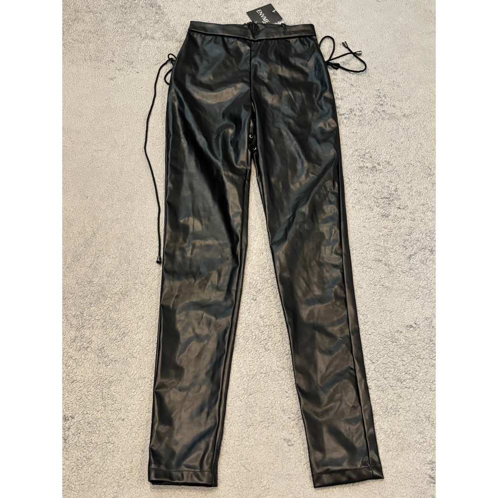 NWT ENVME Vegan Leather Pants Womens Small Black Faux Lace Up Clubwear